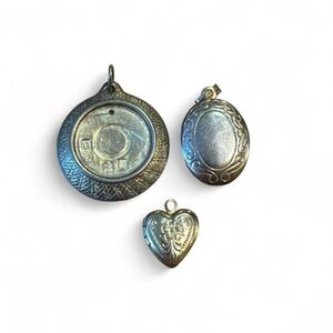 Vintage Lot of 2 Locket Charms and 1 Photo Pendant Charm Dainty Gold Tone